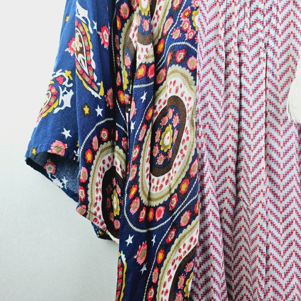 Umgee Tunic Top with Rope Tie, Chevron, Millefiori, Paisley Print Top, Sz M - Picture 3 of 8